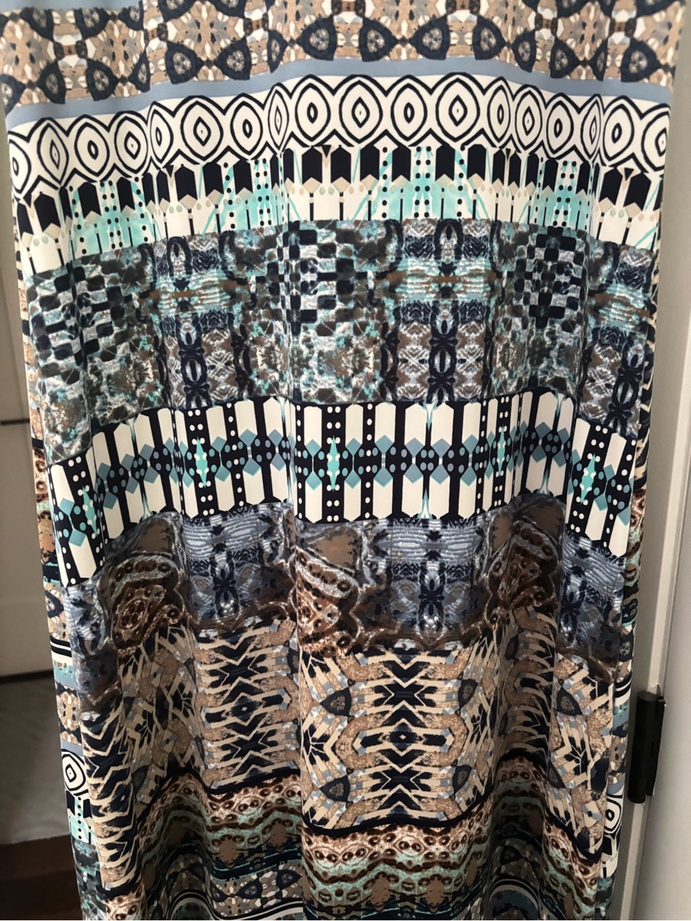 Sleeveless Maxi Dress in Blue and Tan Tribal Print - Picture 2 of 3